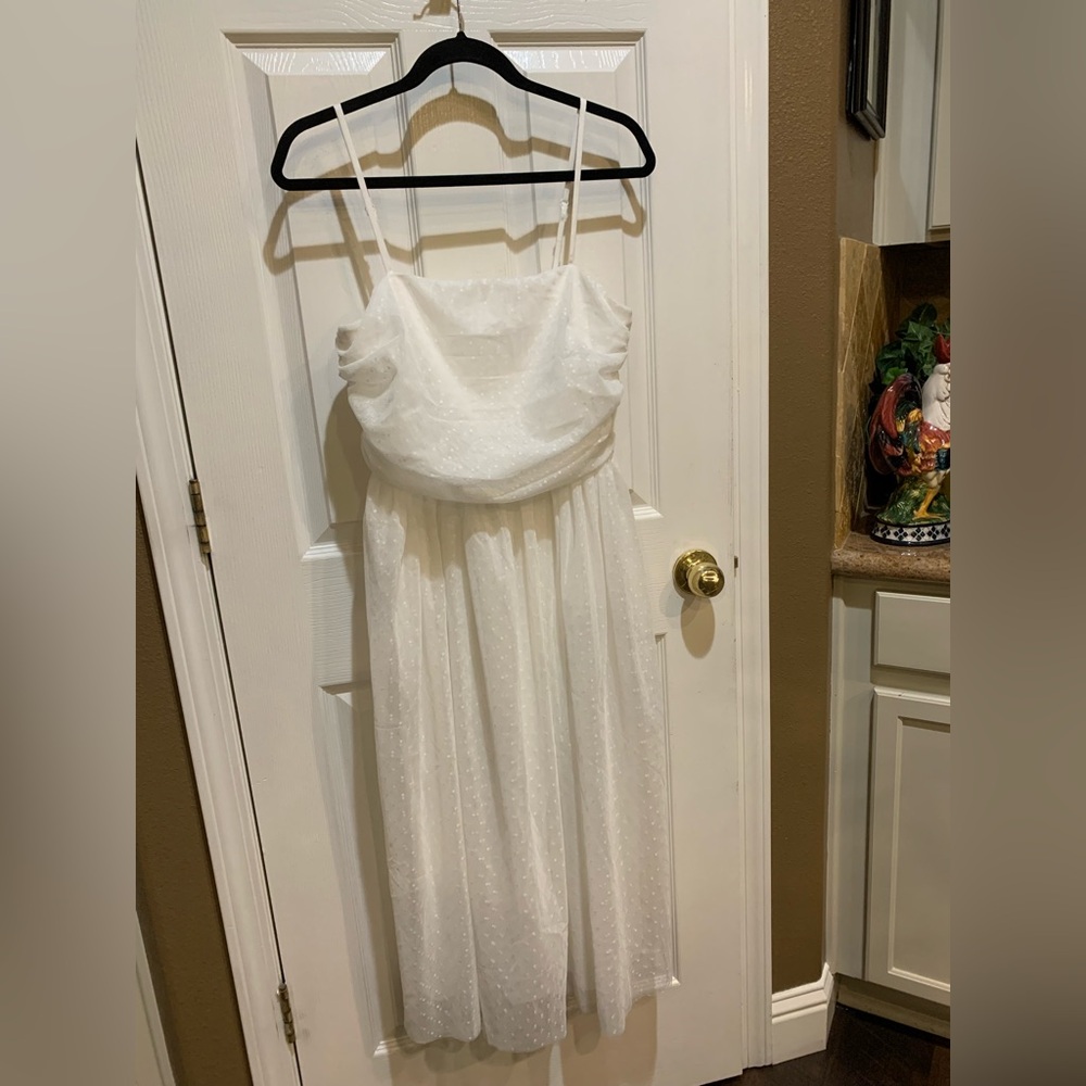 Women’s White Sparkle Spaghetti Strap Dress